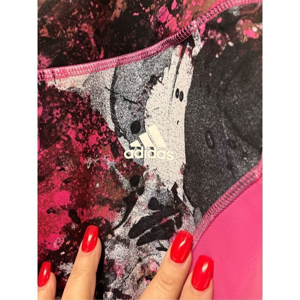 Adidas X Zoe Saldana Pink & Black Print 7/8 High Rise Primegreen Leggings sz 2X - Picture 3 of 7